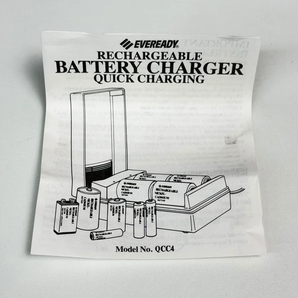 Vintage Eveready QCC4 3 Hour Quick Battery Charger for AA AAA C D 9V Ni-Cd 1992